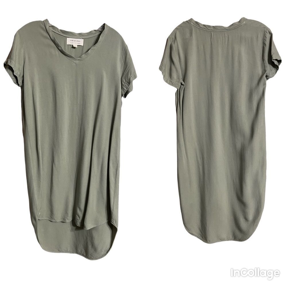Cloth & Stone Sage Green High Low Rayon Short Sleeve T Shirt Dress Sz S Euc